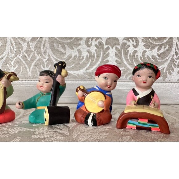 Vintage Figurines Chinese Children Playing Musical Instruments Set of 6 - Picture 2 of 5